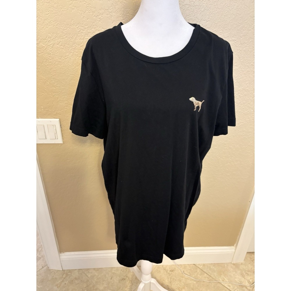 Victoria Secret Pink Shine Campus Short Sleeve Tee With Sequined Logo, L, Bling - Picture 3 of 9